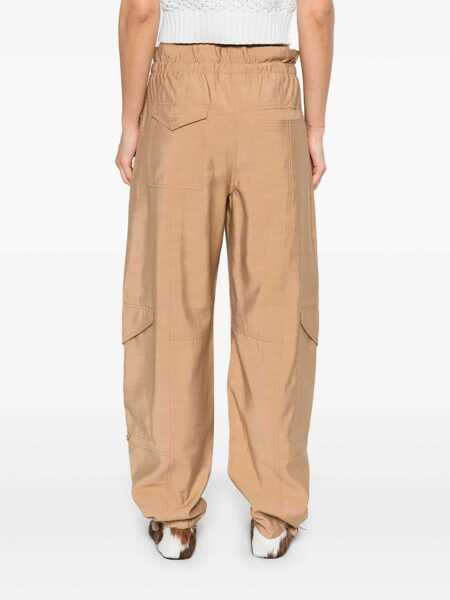 Pantaloni casual Ganni Light Slub High Waist Pocket Pants Beige Femei (BM 17407950) 4