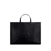 Genti de mana Courrèges Black 'Heritage' Shopping Bag In Leather With Logo Barbati