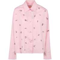 Camasi Pink Shirt With Classic Collar And Embellishments On The Front In Cotton Woman Femei