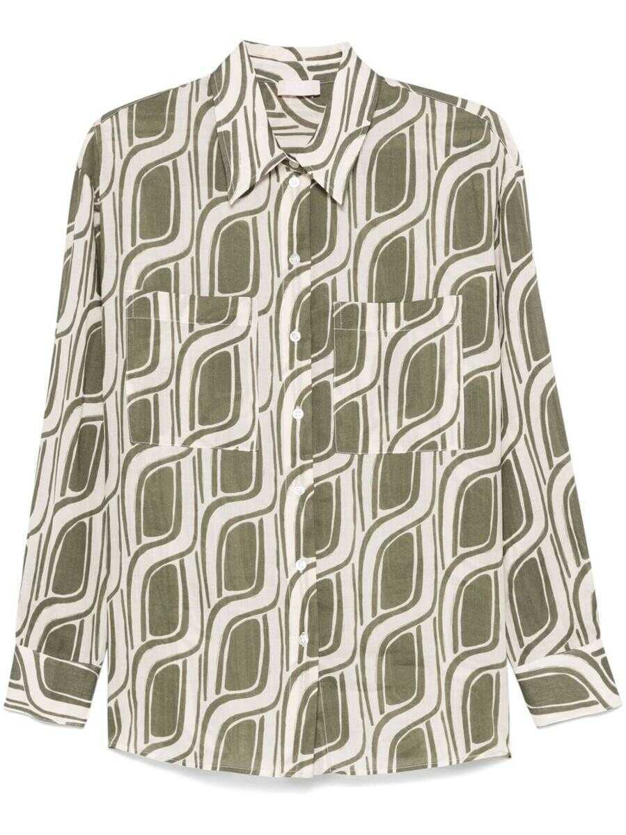 Camasi Liu Jo Liu Jo Ramie Shirt In Green Mitif With Two Chest Patch Pockets GREEN Femei (BM 17421564) 1