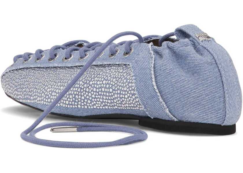 Balerini Ganni Lace-Up Ballerina DENIM Femei (BM 17422114) 2