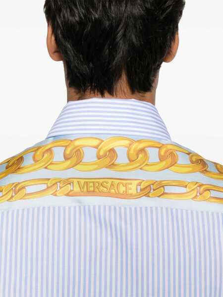 Camasi casual Versace Striped Shirt With Silk Printed Insert AZURE Barbati (BM 17422186) 5