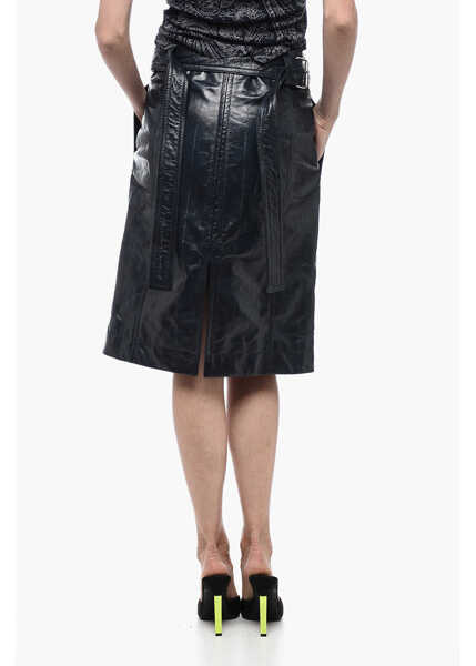 Fuste lungi Bottega Veneta Belted Leather A-Line Skirt Blue Femei (BM 17422297) 2