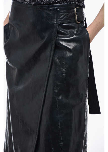 Fuste lungi Bottega Veneta Belted Leather A-Line Skirt Blue Femei (BM 17422297) 3