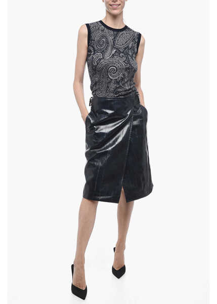 Fuste lungi Bottega Veneta Belted Leather A-Line Skirt Blue Femei (BM 17422297) 4