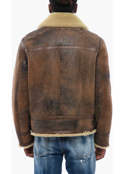 Paltoane DSQUARED2 Craquel Leeather Shearling Jacket Brown Barbati (BM 17422303) 2
