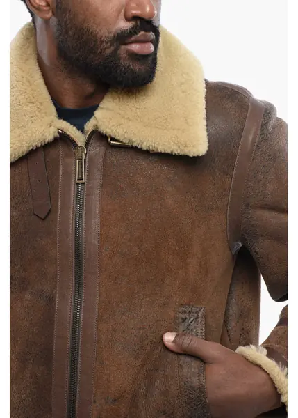 Paltoane DSQUARED2 Craquel Leeather Shearling Jacket Brown Barbati (BM 17422303) 3