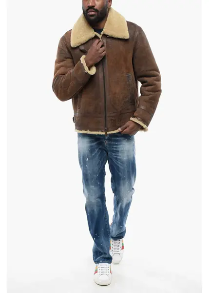 Paltoane DSQUARED2 Craquel Leeather Shearling Jacket Brown Barbati (BM 17422303) 4