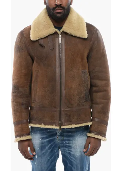 Paltoane DSQUARED2 Craquel Leeather Shearling Jacket Brown Barbati (BM 17422303) 1