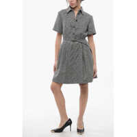 Rochii scurte District Check Wool Flared Shirt Dress With Lace Detail Femei