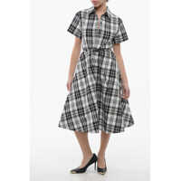 Rochii lungi Nylon Midi Shirt Dress With Tartan Motif Femei