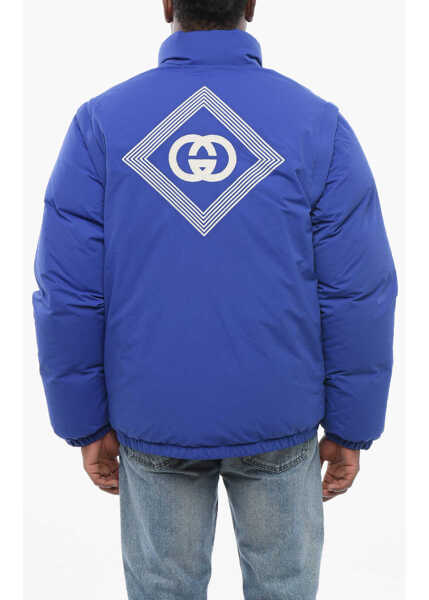 Geci de iarna Gucci Nylon Down Jacket With Embroidered Logo And Removable Sleeve Blue Barbati (BM 17422546) 2