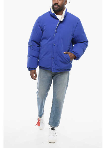 Geci de iarna Gucci Nylon Down Jacket With Embroidered Logo And Removable Sleeve Blue Barbati (BM 17422546) 4