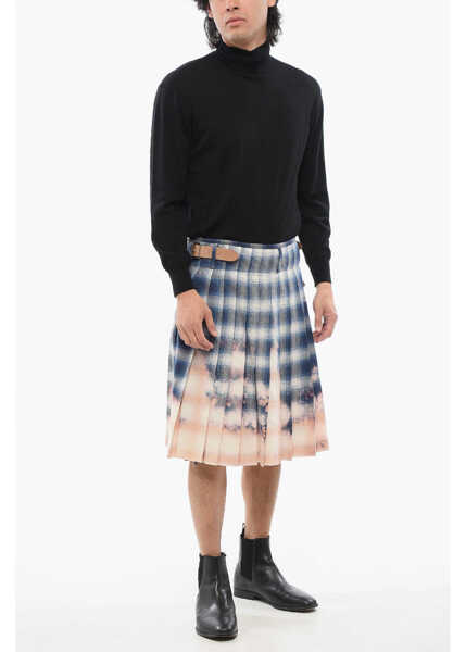 Pantaloni scurti 1989 STUDIO Cotton Flannel Pleated Skirt With Tartan Motif Blue Barbati (BM 17422567) 3
