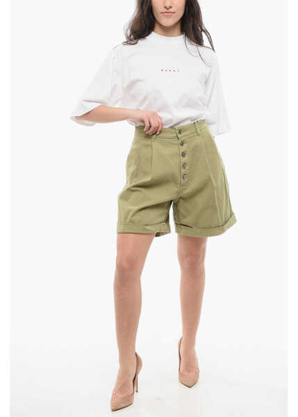 Pantaloni scurti ETRO Pleated High-Waisted Shorts Green Femei (BM 17422594) 4