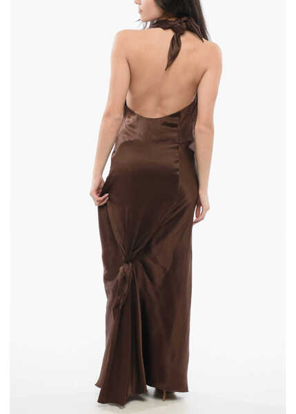 Rochii scurte Loewe Satin Scarfed Dress Brown Femei (BM 17422927) 2