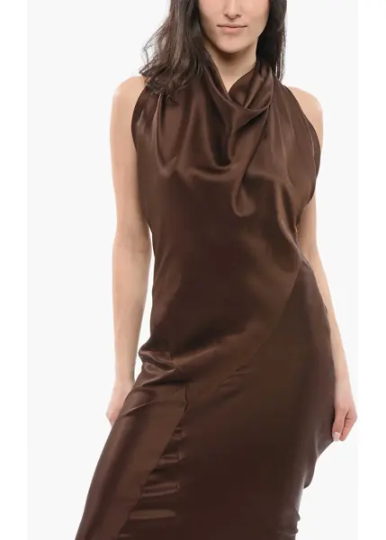 Rochii scurte Loewe Satin Scarfed Dress Brown Femei (BM 17422927) 4