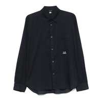 Camasi Blue Shirt With Classic Collar And Logo Lettering On The Front In Cotton Man Barbati