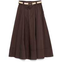 Fuste Twinset Cotton Midi Skirt In Coffee Brown With Waist Belt Femei