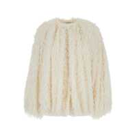 Geci White Jacket With Hidden Closure And Wide Sleeves In Floating Jacquard Women Femei