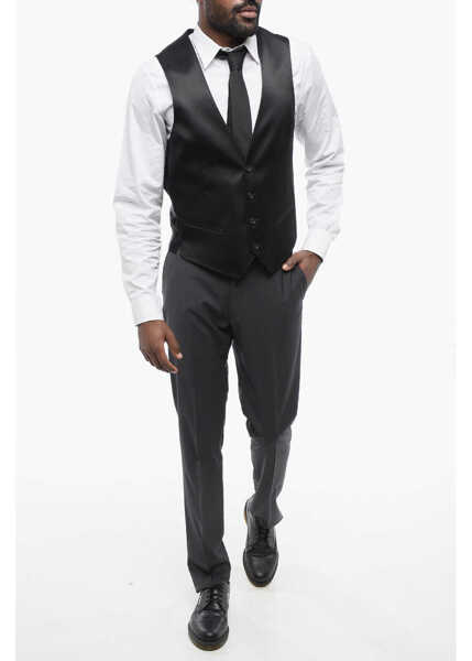 Veste costum CORNELIANI Cc Collection Satin Reset Vest With Flush Pockets Black Barbati (BM 17431660) 4