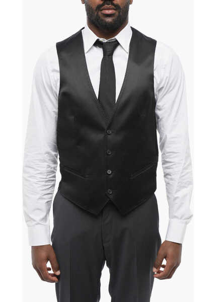 Veste costum CORNELIANI Cc Collection Satin Reset Vest With Flush Pockets Black Barbati (BM 17431660) 1