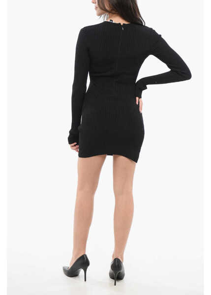 Rochii scurte DAVID KOMA Ribbed Dress With Sheer Detailing Black Femei (BM 17431666) 2