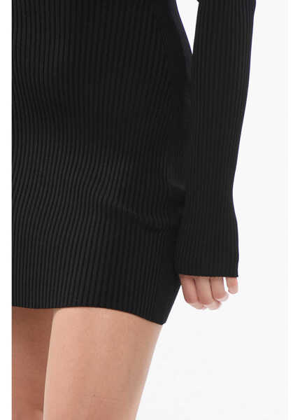 Rochii scurte DAVID KOMA Ribbed Dress With Sheer Detailing Black Femei (BM 17431666) 3