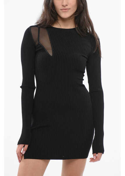 Rochii scurte DAVID KOMA Ribbed Dress With Sheer Detailing Black Femei (BM 17431666) 4