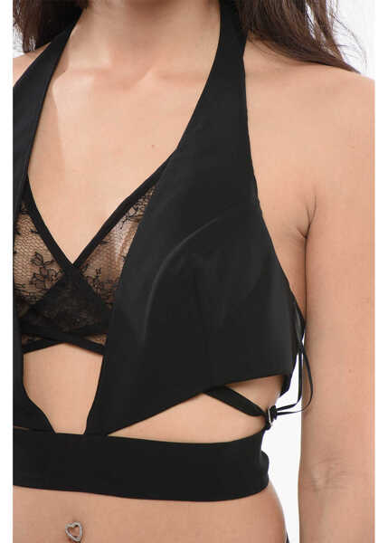 Bluze DSQUARED2 Silk Halterneck Crop Top With Cut-Out Details Black Femei (BM 17431696) 3