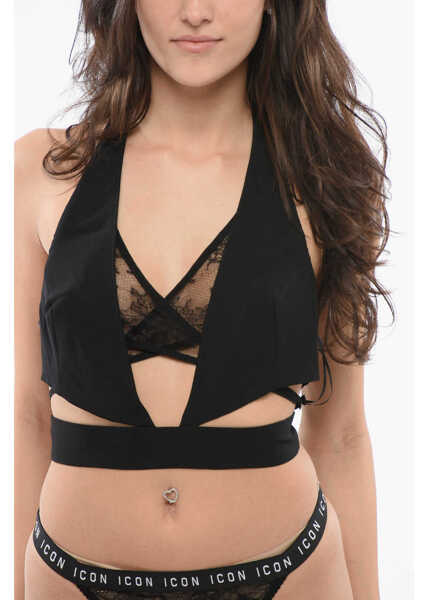 Bluze DSQUARED2 Silk Halterneck Crop Top With Cut-Out Details Black Femei (BM 17431696) 1