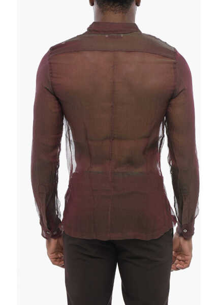 Camasi casual Dries Van Noten Iridescent Congreve Silk Chiffon Shirt Burgundy Barbati (BM 17431744) 2