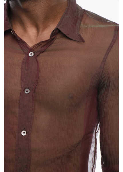Camasi casual Dries Van Noten Iridescent Congreve Silk Chiffon Shirt Burgundy Barbati (BM 17431744) 3