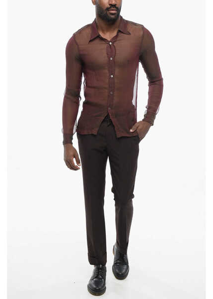 Camasi casual Dries Van Noten Iridescent Congreve Silk Chiffon Shirt Burgundy Barbati (BM 17431744) 4