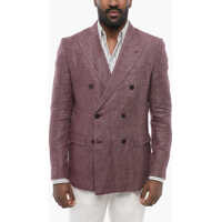 Sacouri Dolce & Gabbana Taormina Double-Breasted Linen Blend Blazer With Flap Pocket