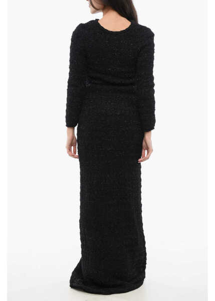 Rochii elegante Balenciaga Tweed Maxi Dress With Logoed Buttons Black Femei (BM 17431900) 2