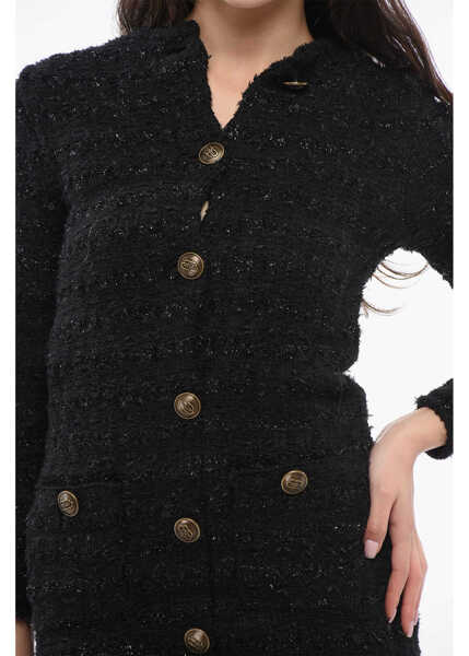 Rochii elegante Balenciaga Tweed Maxi Dress With Logoed Buttons Black Femei (BM 17431900) 3