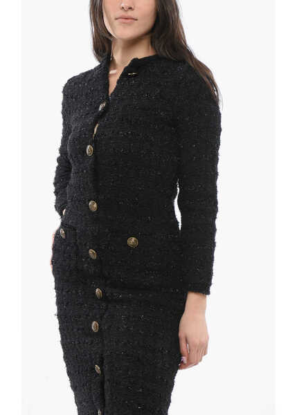 Rochii elegante Balenciaga Tweed Maxi Dress With Logoed Buttons Black Femei (BM 17431900) 4