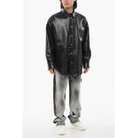 Geci de piele pentru Barbati - Geci de piele Acne Studios Brushed Leather Overshirt With Flush Pockets Black Barbati (BM 17431930) - B-mall.ro