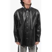Geci de piele Brushed Leather Overshirt With Flush Pockets Barbati