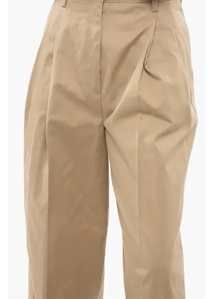 Pantaloni casual Prada Pleated High-Waisted Pants Beige Femei (BM 17431948) 3