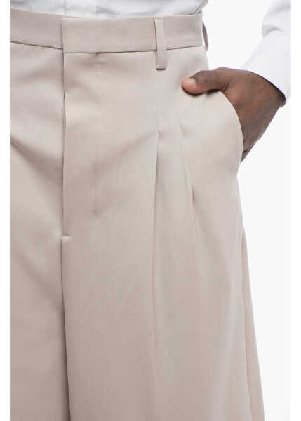 Pantaloni casual AMI ALEXANDRE MATTIUSSI Double-Pleated Virgin Wool Pants With Belt Loops Beige Barbati (BM 17431981) 2