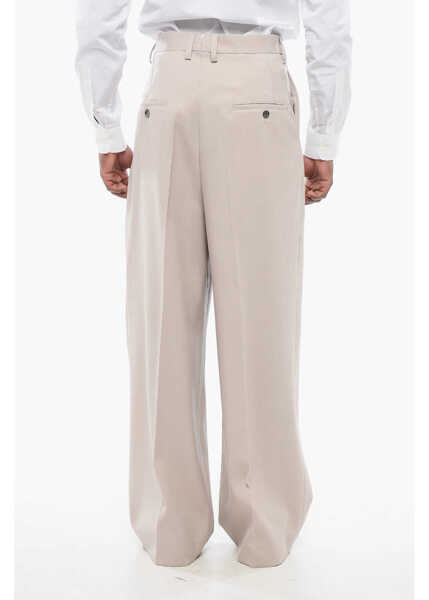 Pantaloni casual AMI ALEXANDRE MATTIUSSI Double-Pleated Virgin Wool Pants With Belt Loops Beige Barbati (BM 17431981) 4