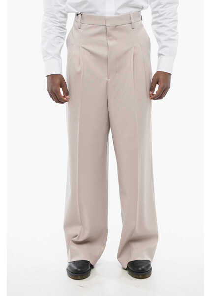 Pantaloni casual AMI ALEXANDRE MATTIUSSI Double-Pleated Virgin Wool Pants With Belt Loops Beige Barbati (BM 17431981) 1