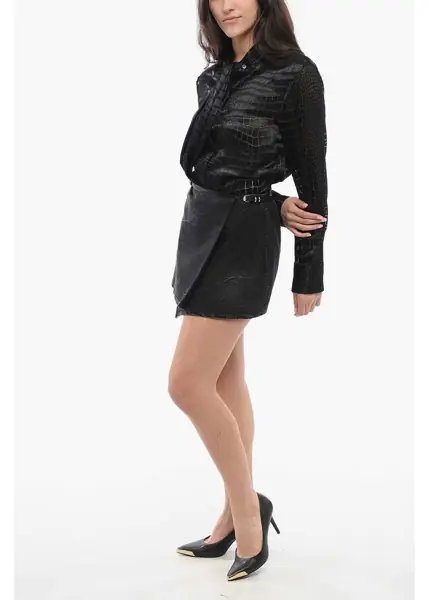 Fuste scurte Givenchy Washed Denim Miniskirt With Buckles Black Femei (BM 17432134) 4