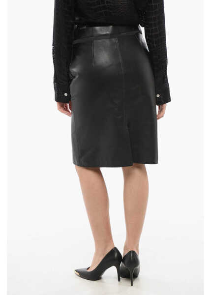 Fuste lungi Fendi Leather Midi Skirt With Cut Out Black Femei (BM 17432146) 2