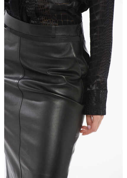 Fuste lungi Fendi Leather Midi Skirt With Cut Out Black Femei (BM 17432146) 3