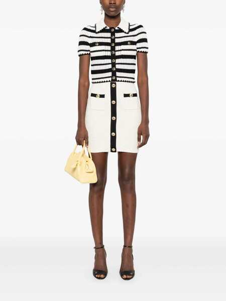 Cardigane Self-Portrait Crocheted polo sweater White Femei (BM 17432892) 2