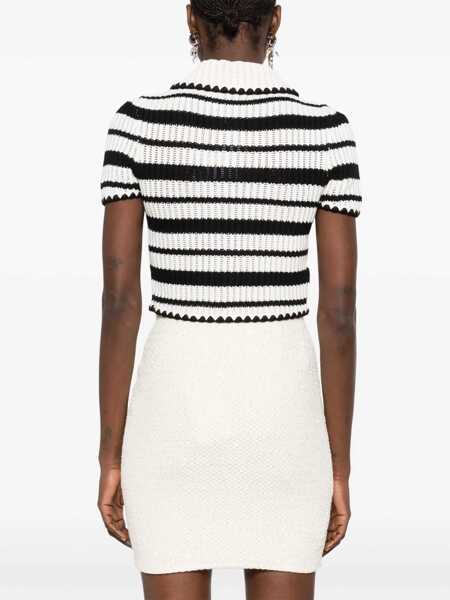 Cardigane Self-Portrait Crocheted polo sweater White Femei (BM 17432892) 4