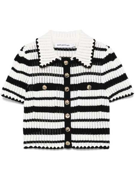 Cardigane Self-Portrait Crocheted polo sweater White Femei (BM 17432892) 1